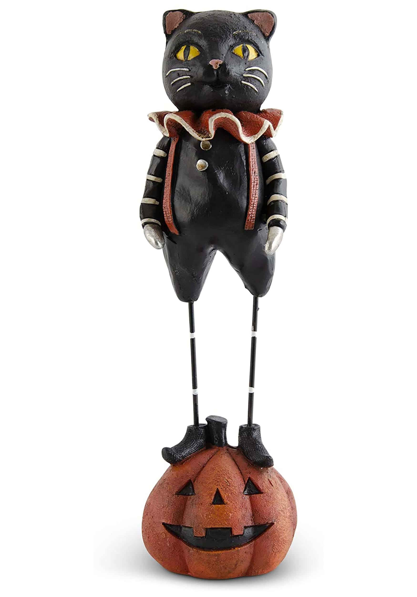 10" Resin Black Cat with Metal Legs on Pumpkin Decoration