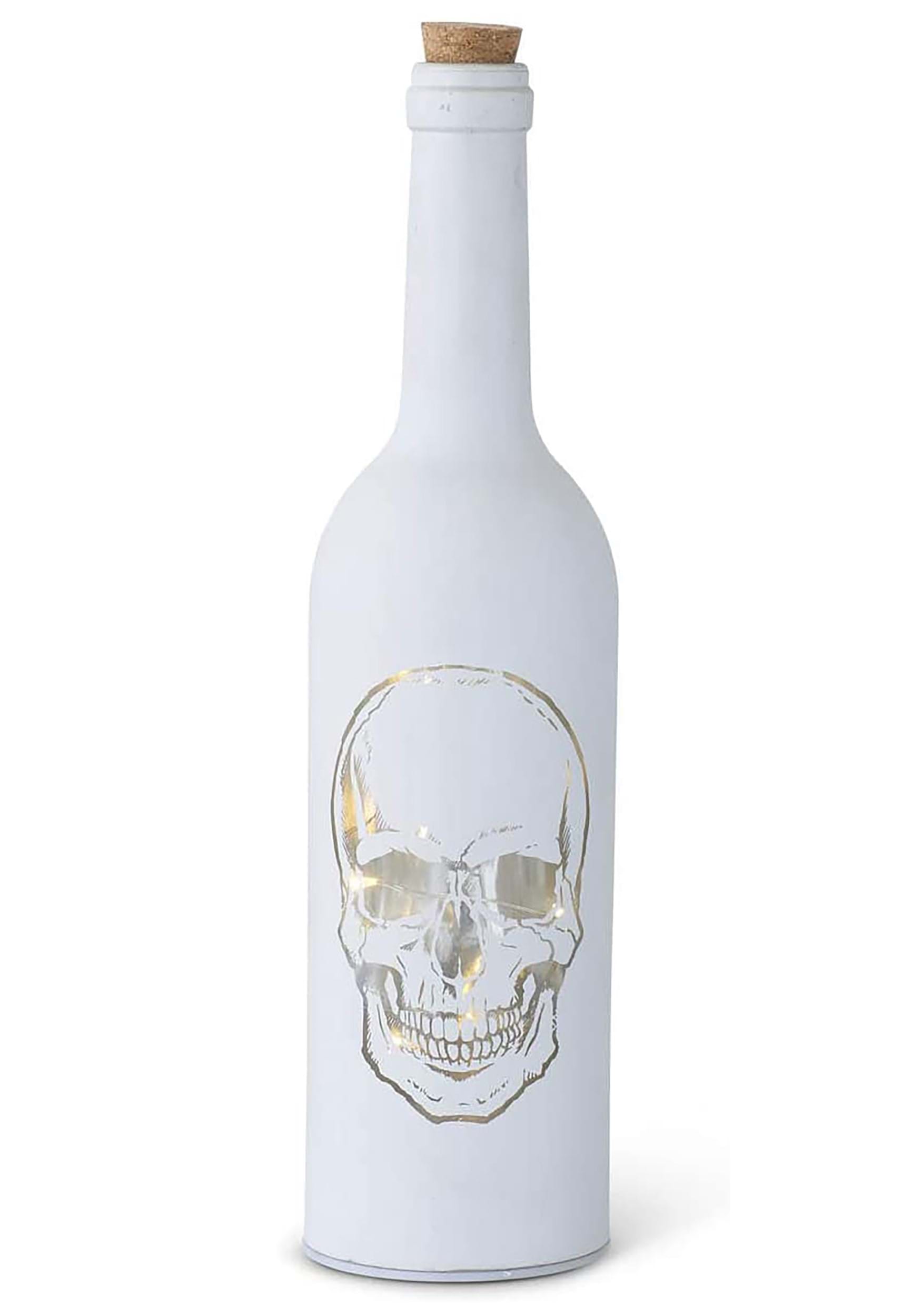 11" Matte White Halloween LED Skull Bottle Prop