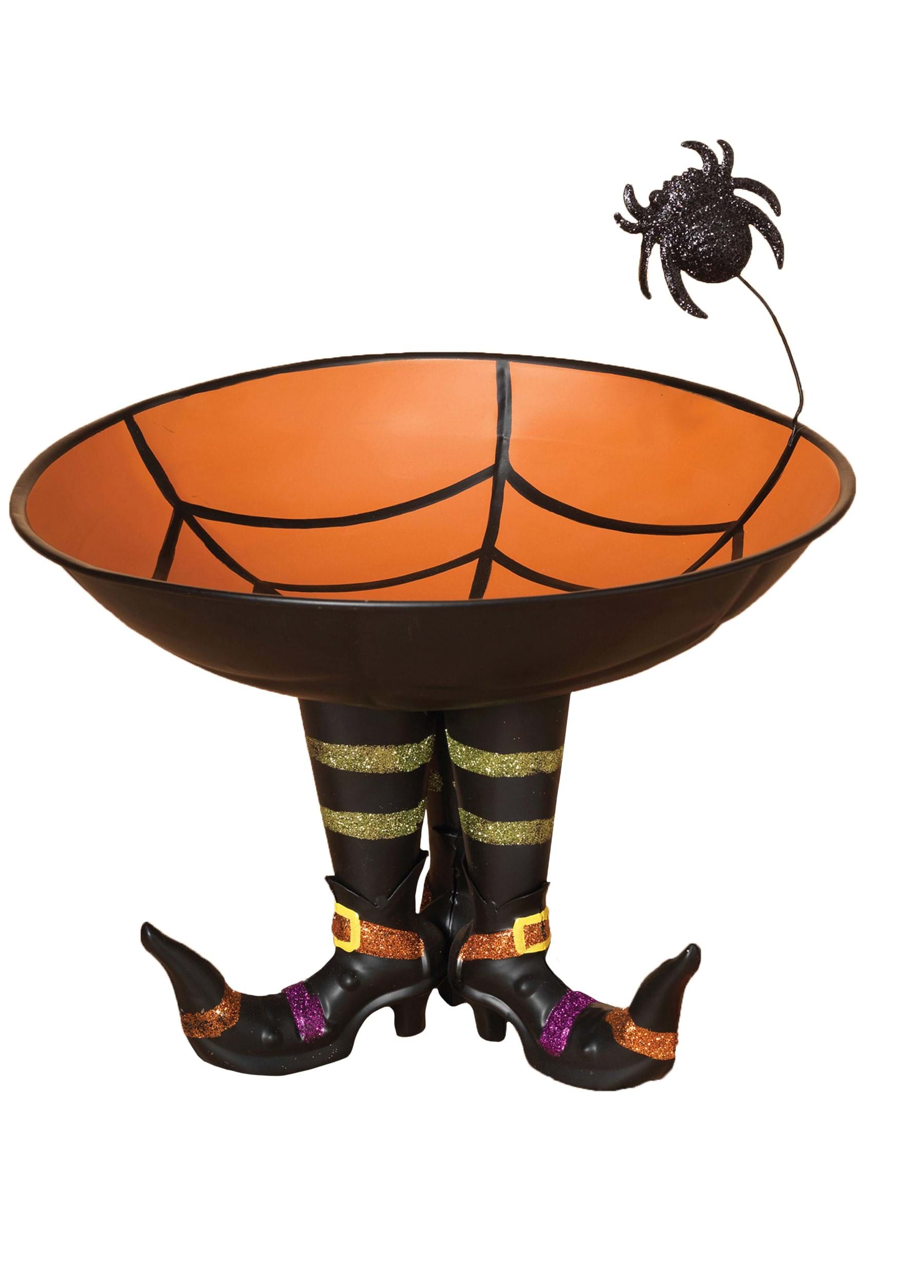 11" Metal Candy Bowl on Witch Boots with Spider Decoration