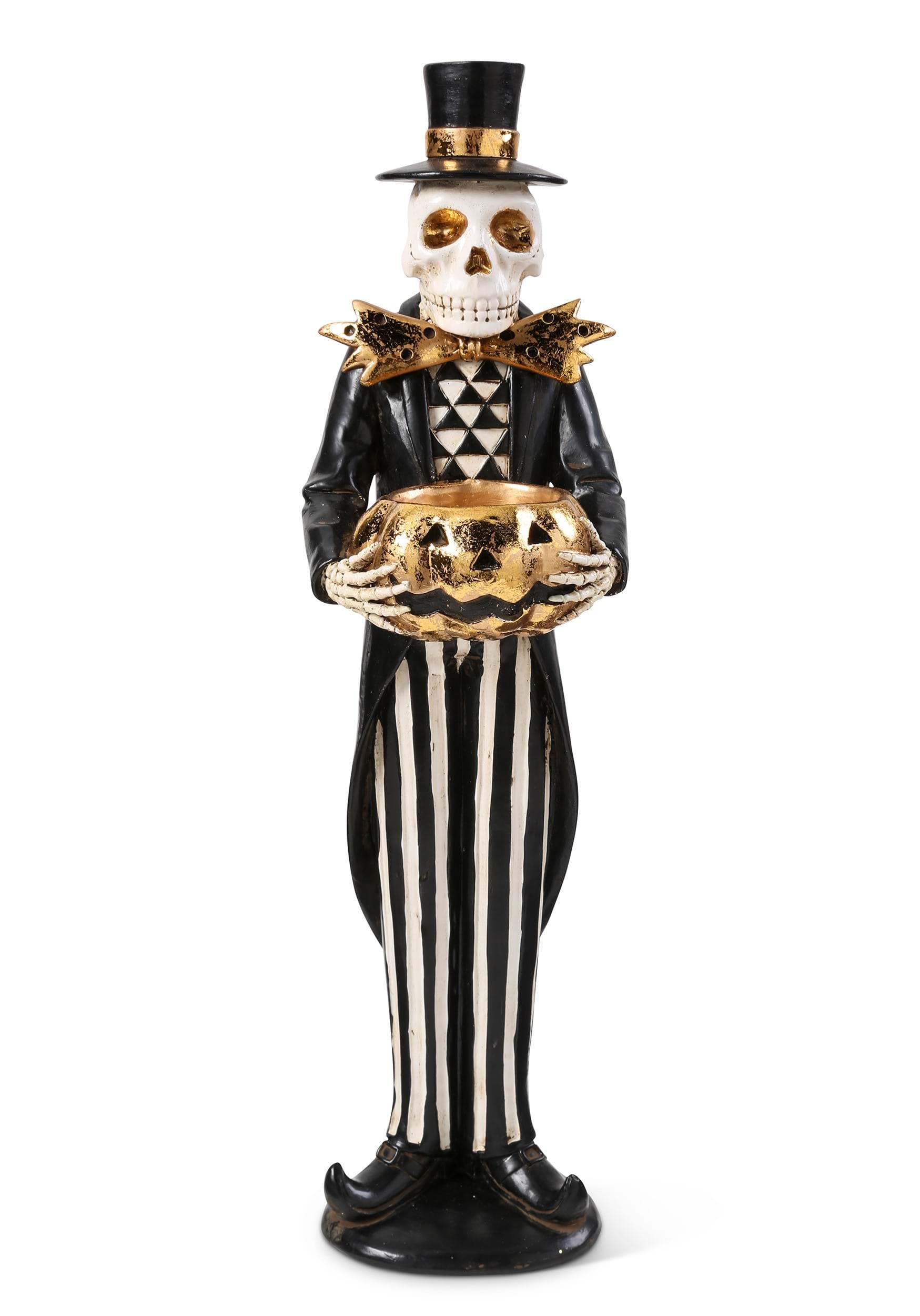 13" Skeleton with Candle Jack O Lantern Figure