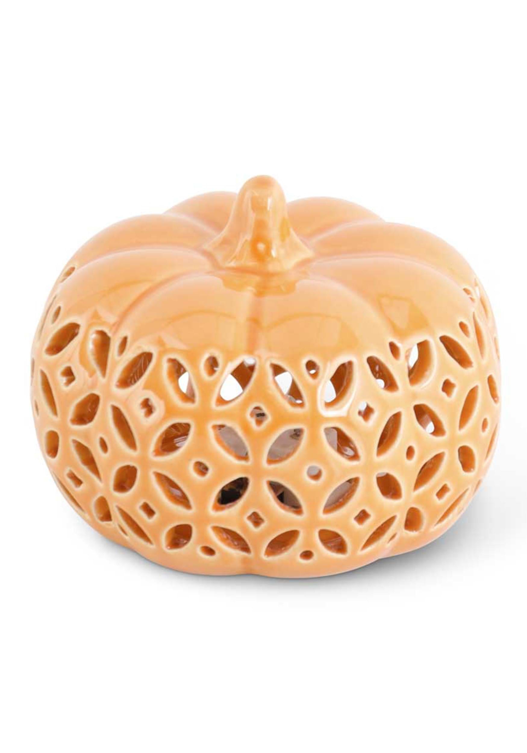 Orange Ceramic 3.5″ Cutout LED Pumpkin Decoration