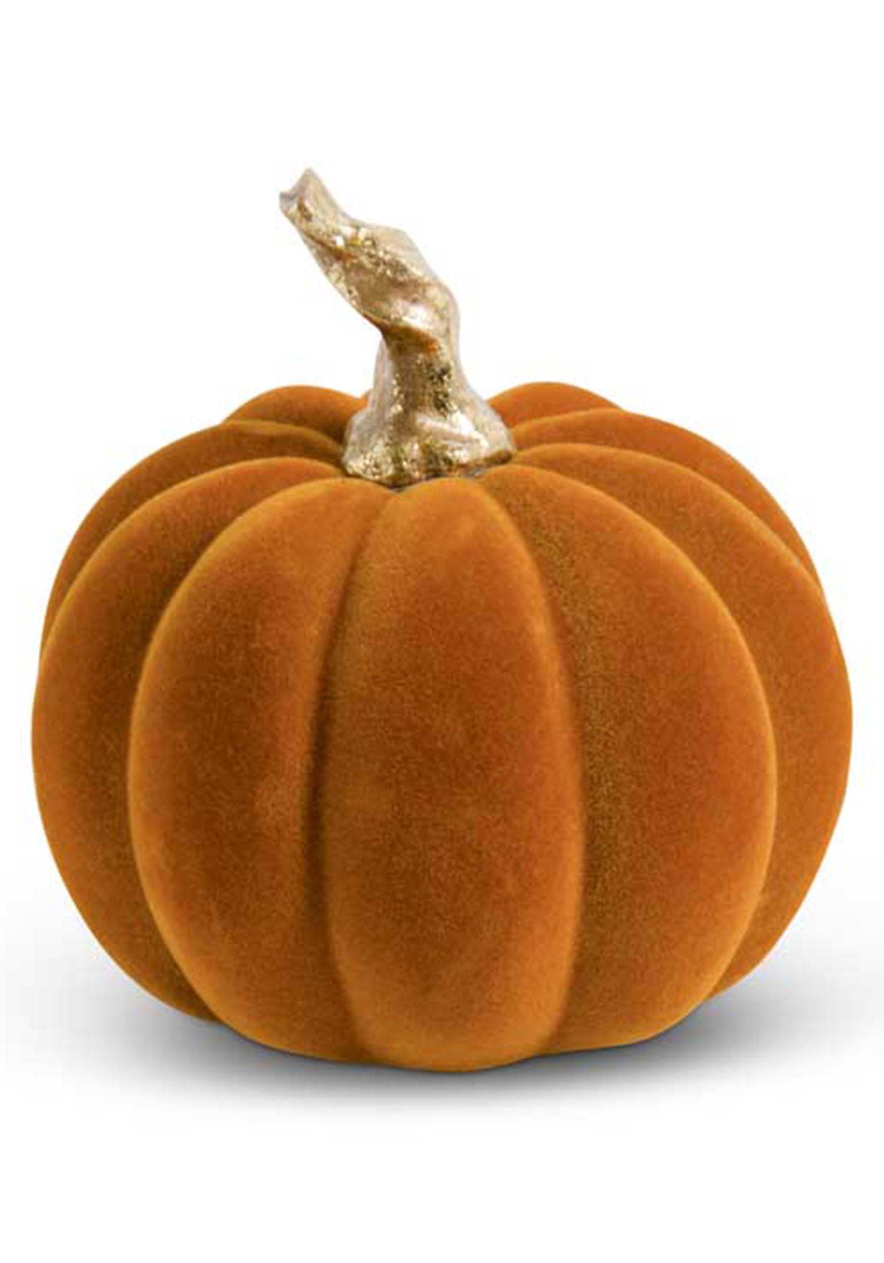 Orange Velvet 3.5" Pumpkin with Twisted Gold Stem Prop