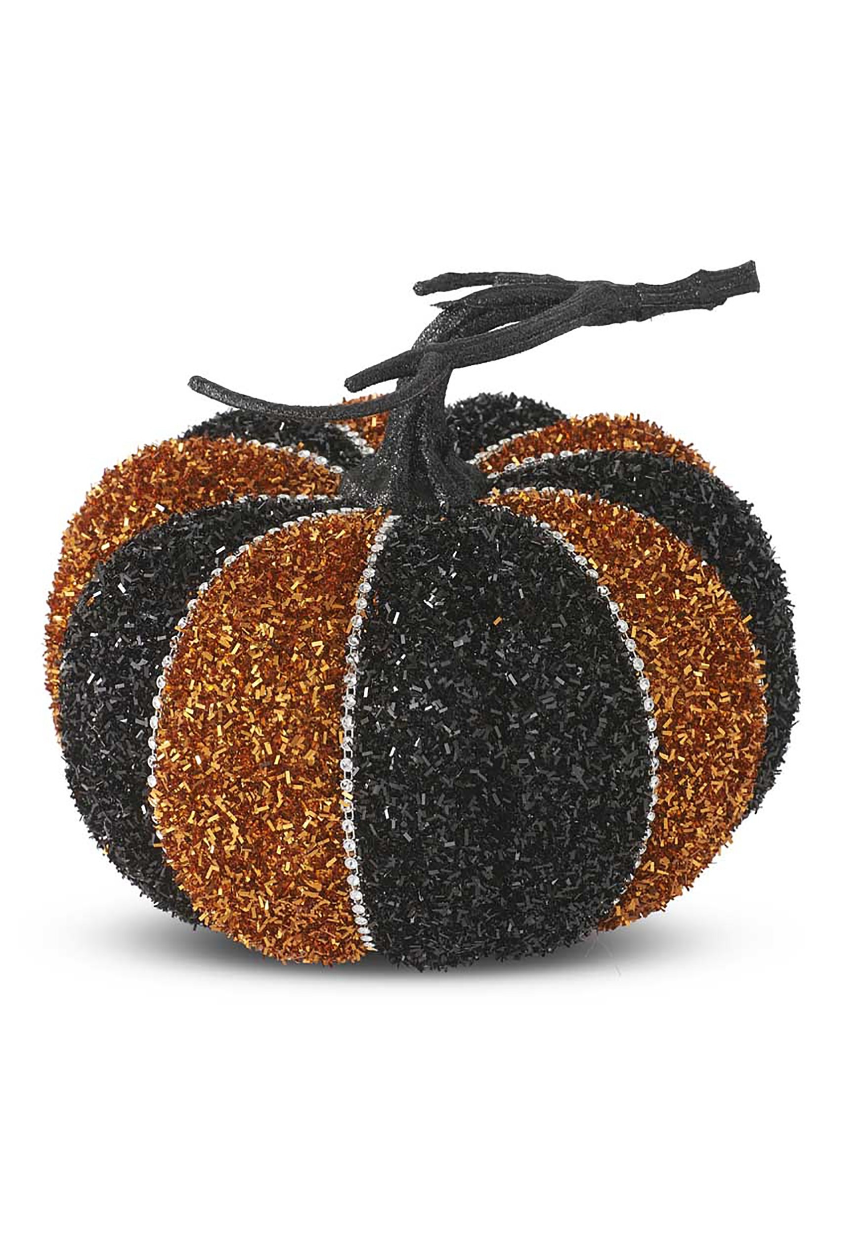 6″ Black & Orange Tinsel Pumpkin Decoration