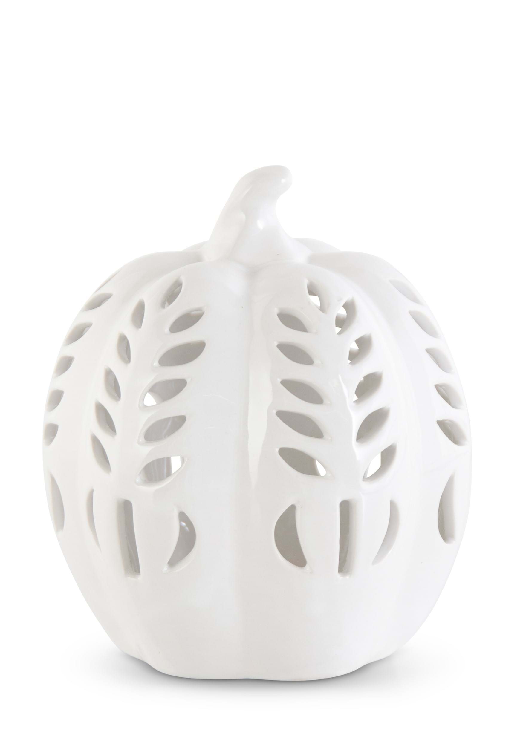 6.75" White Ceramic LED Cutout Pumpkin Decoration