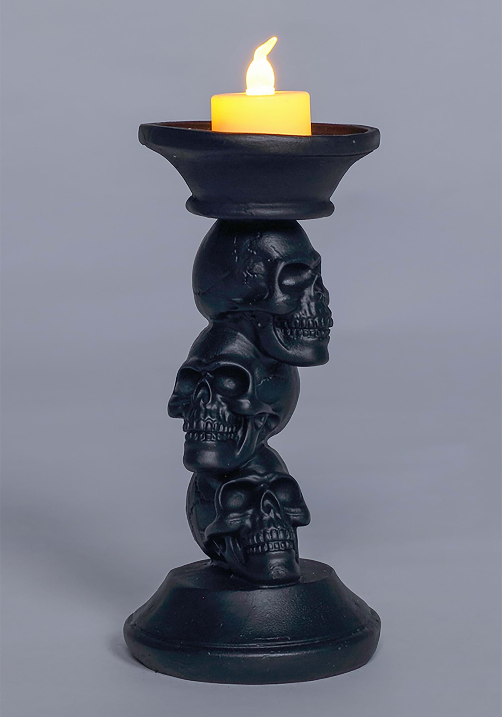 7" Resin Black Skull Candle Holder Prop