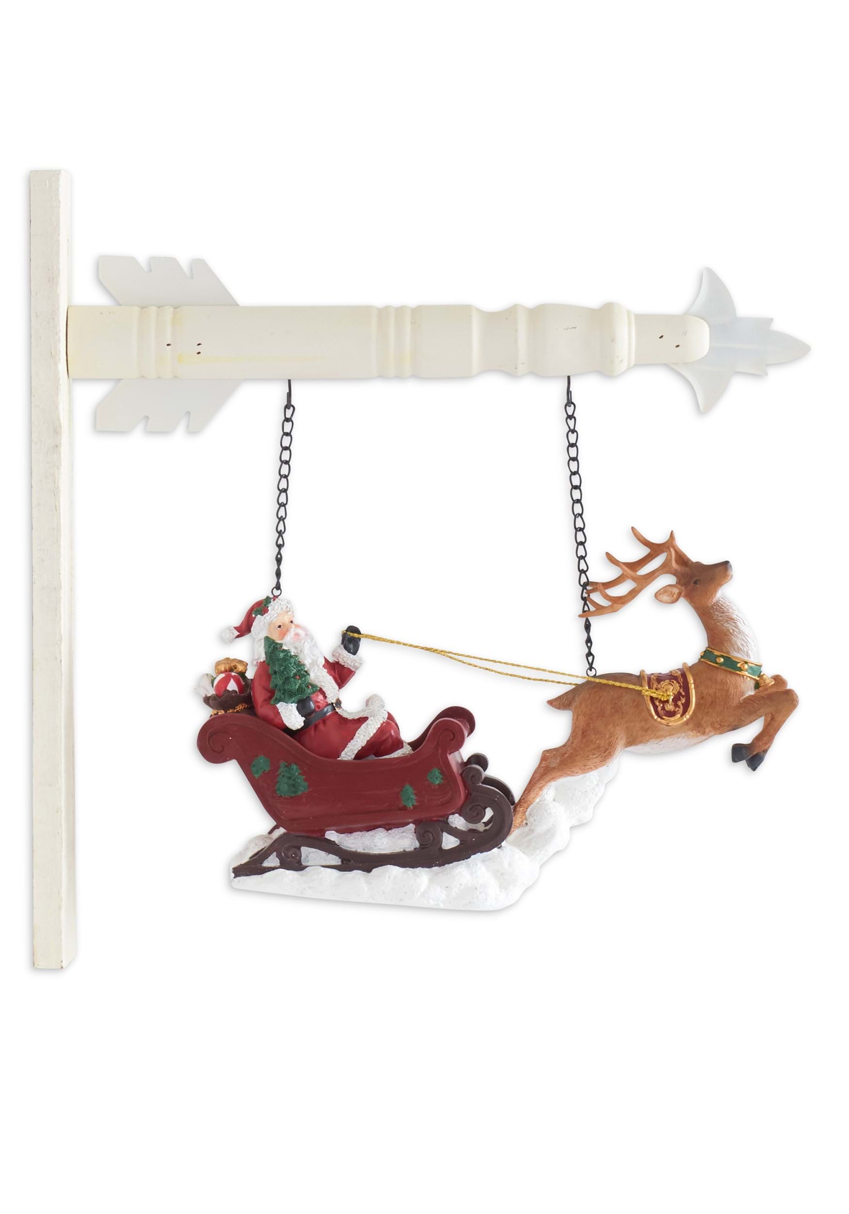8″ Santa Riding Sleigh with Reindeer Arrow Figure