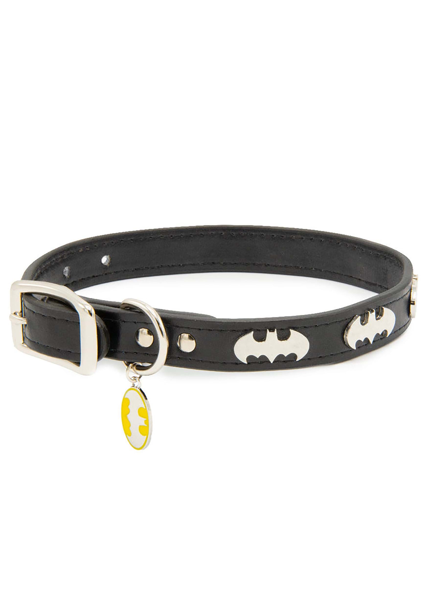 Batman Black with Bat Signal Embellishments Vegan Dog Collar