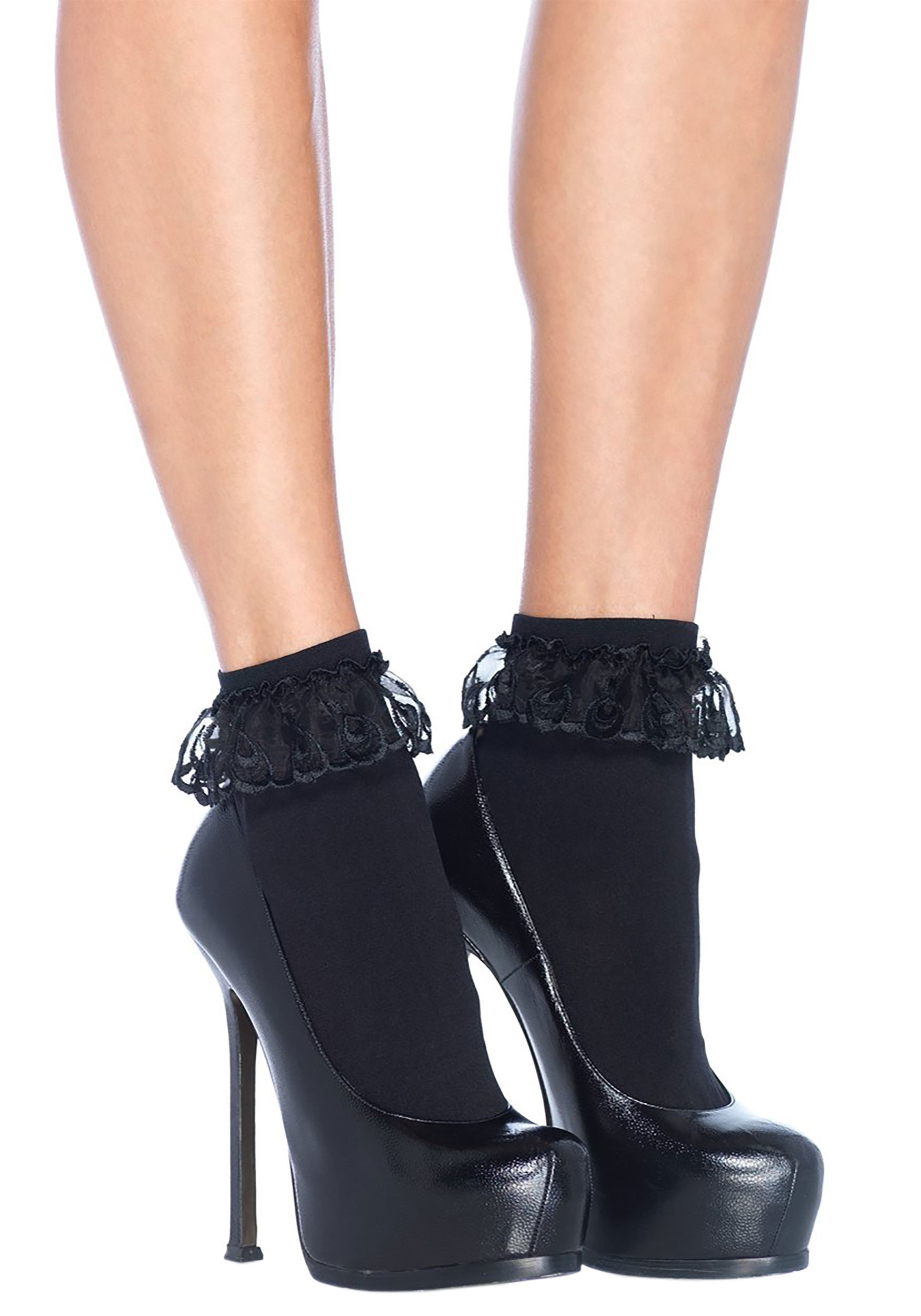 Black Lace Ruffle Ankle Women's Socks
