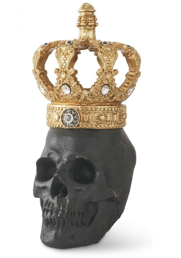 Black Resin Gold Crown Skull Halloween Decoration