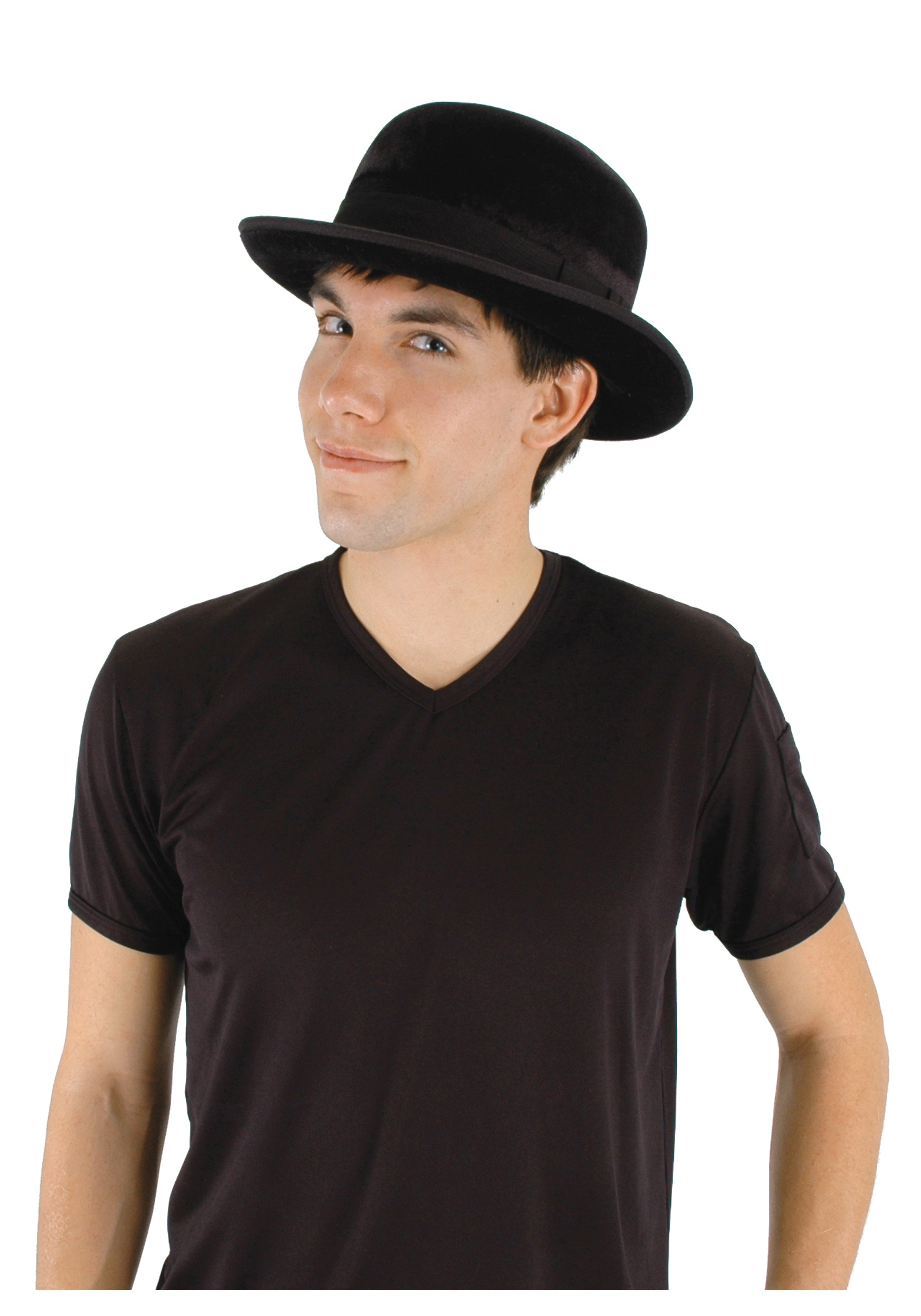 Men's Black Velour Bowler Hat