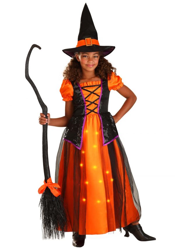 Girl's Orange Light-Up Witch Costume