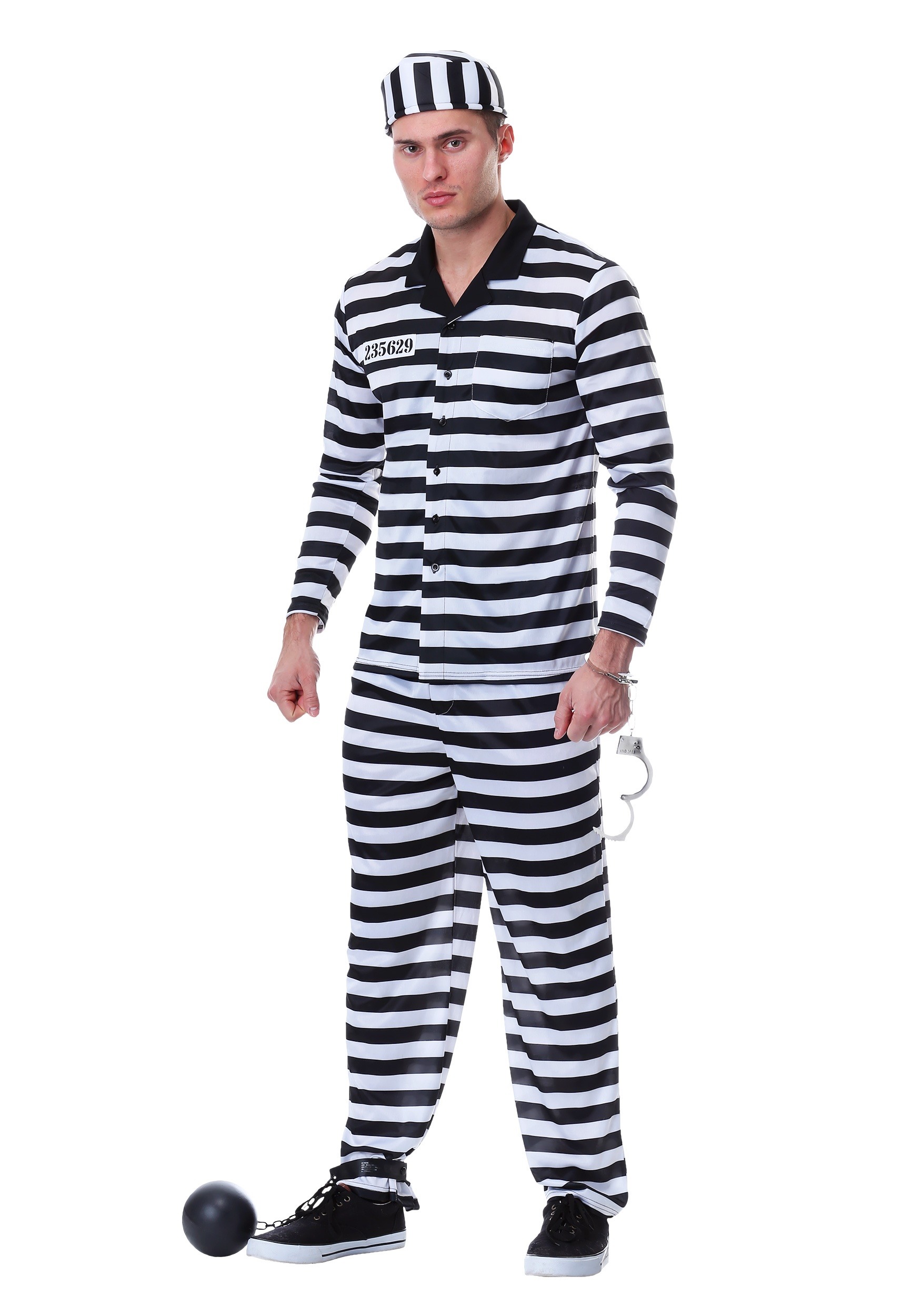 Men's Plus Size Deluxe Button Down Jailbird Costume