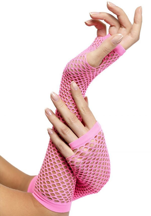 Pink Fingerless Fishnet Gloves