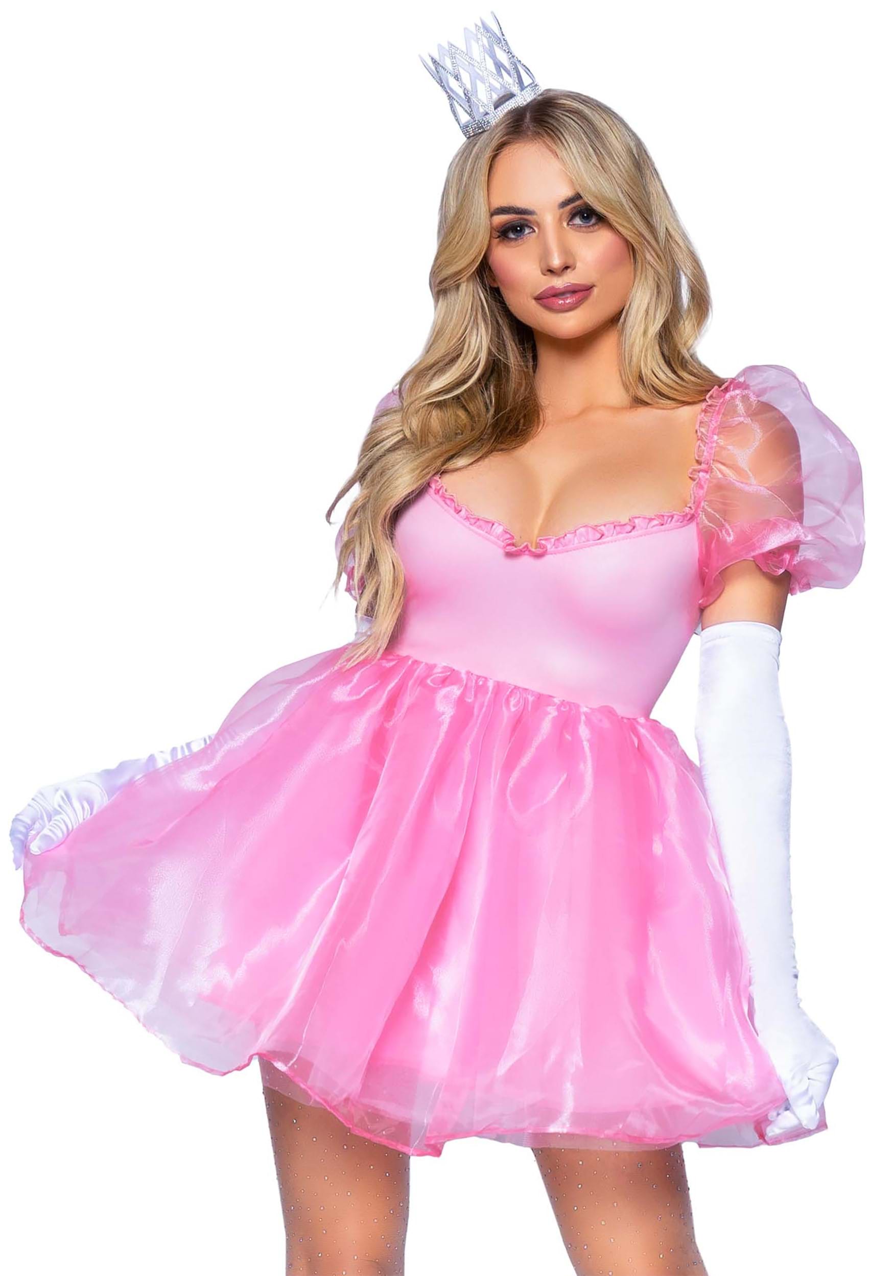 Women's Pink Irridescent Organza Babydoll Dress Costume