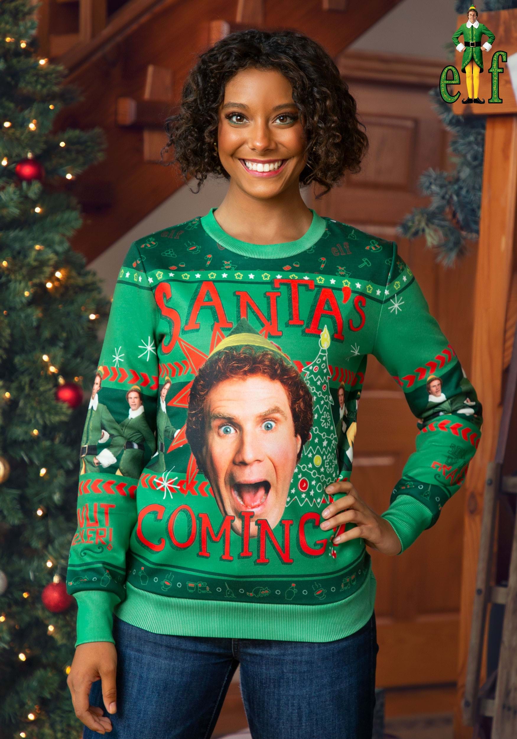 Santa’s Coming Elf Ugly Christmas Sweatshirt for Adults