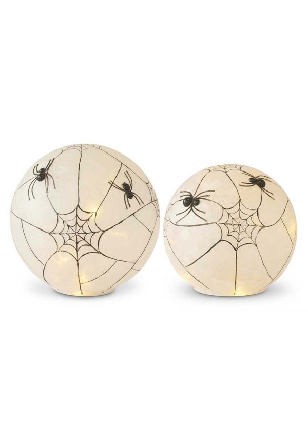 Frosted Glass LED Spider Web Globes w/Timer -  Set of 2