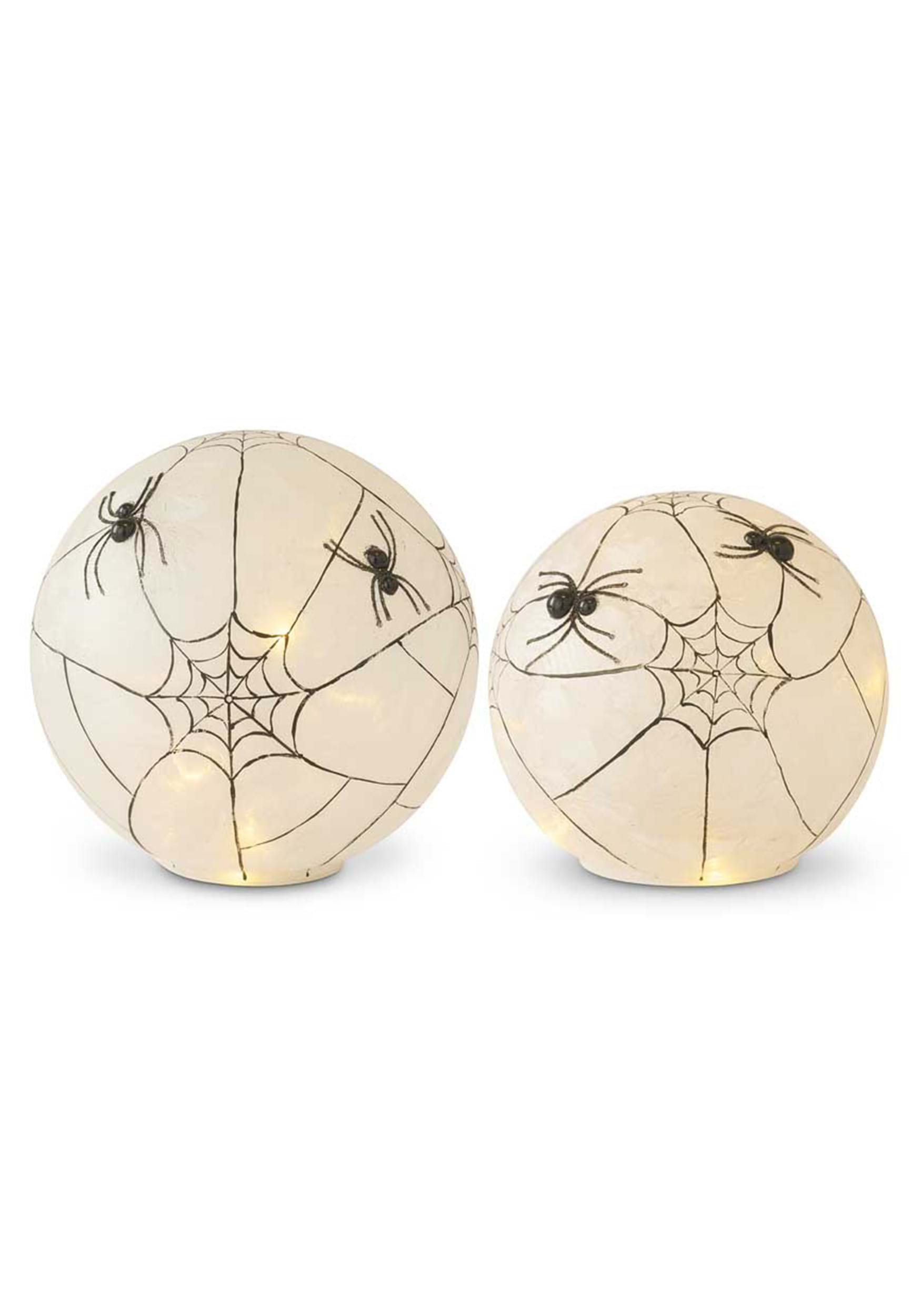 Frosted Glass LED Spider Web Globes w/Timer –  Set of 2