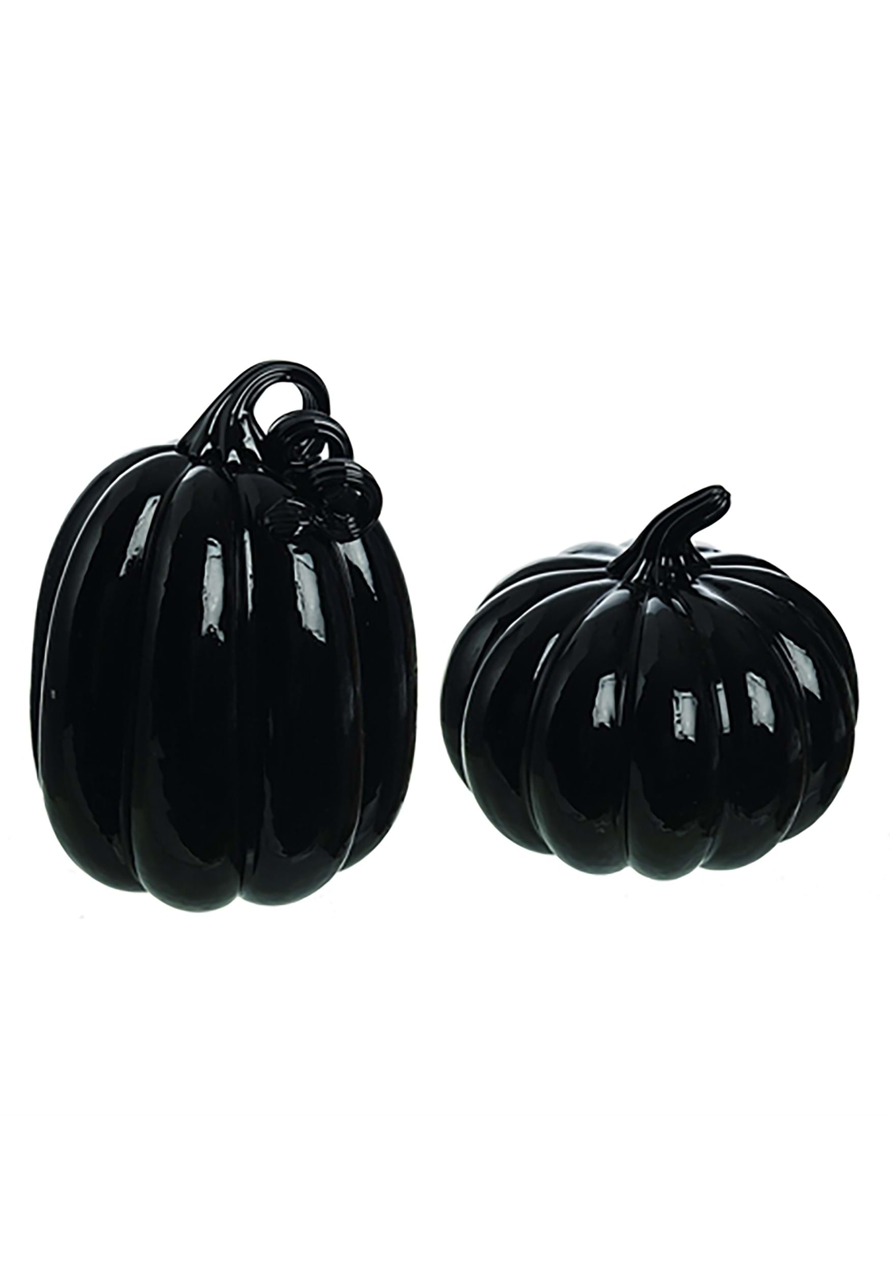 Set of 2 Black Glass Pumpkins Decoration
