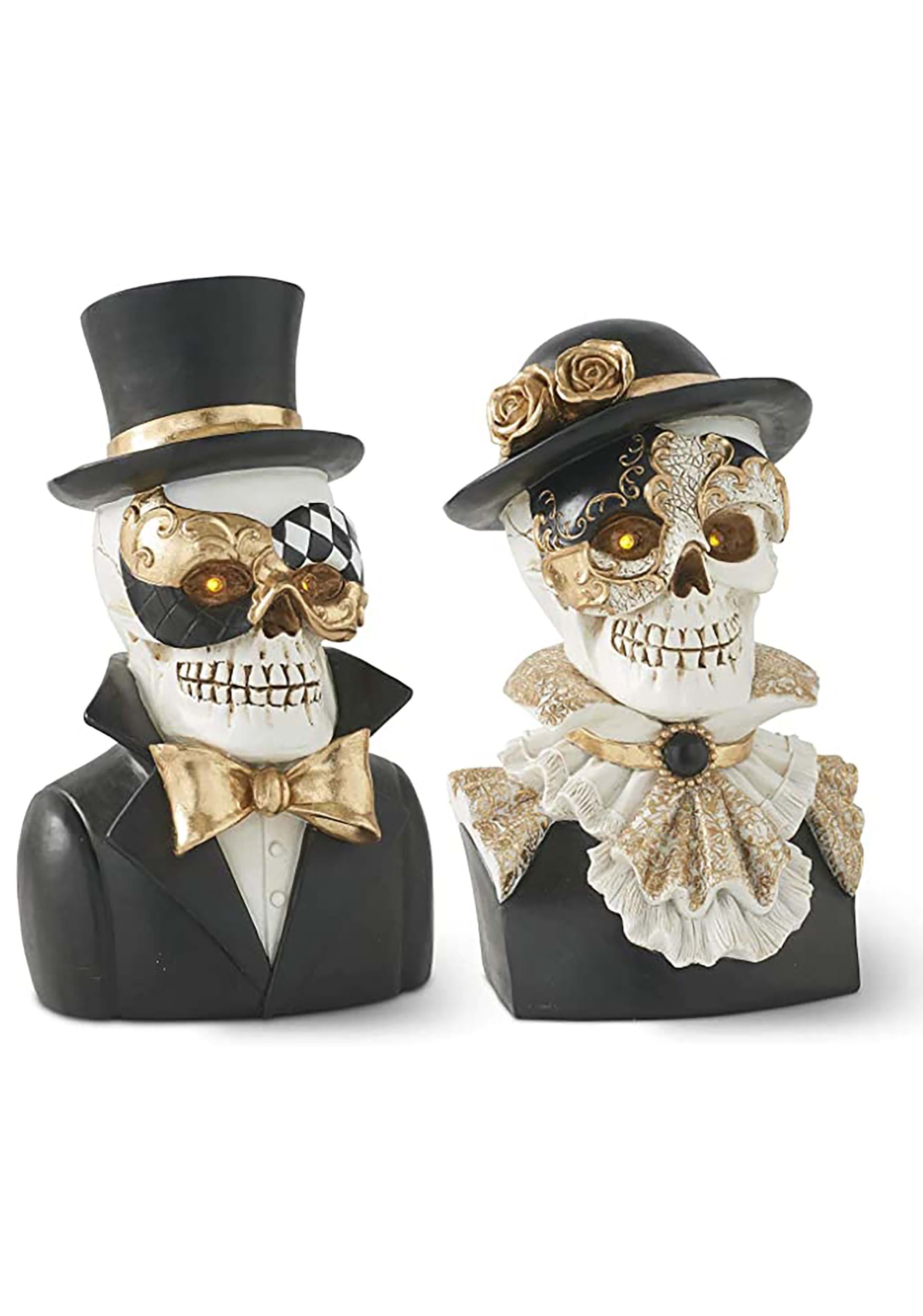Set of 2 Resin Masquerade Skeleton Busts Prop