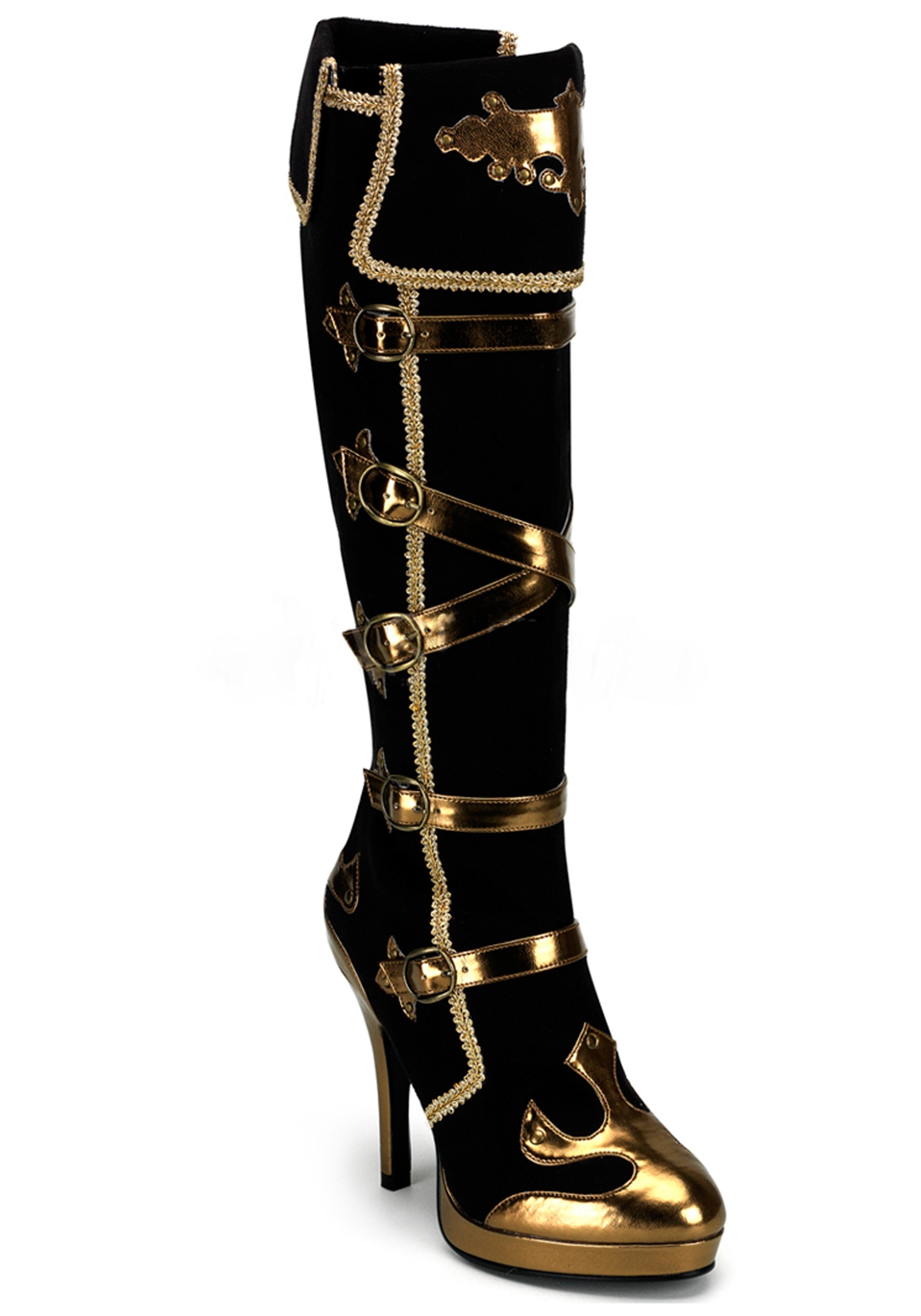 Sexy Black and Gold Pirate Boots for Women