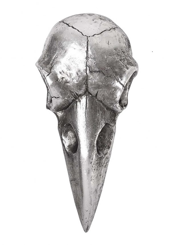 Silver Raven Skull Hand Mirror Prop