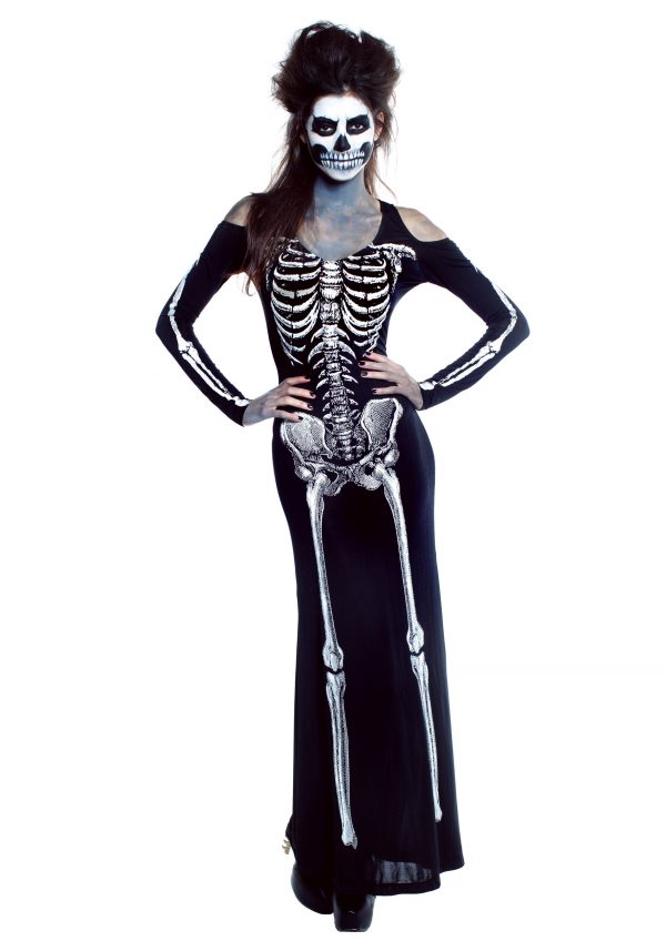 Women's Bone Appetit Skeleton Long Dress Costume