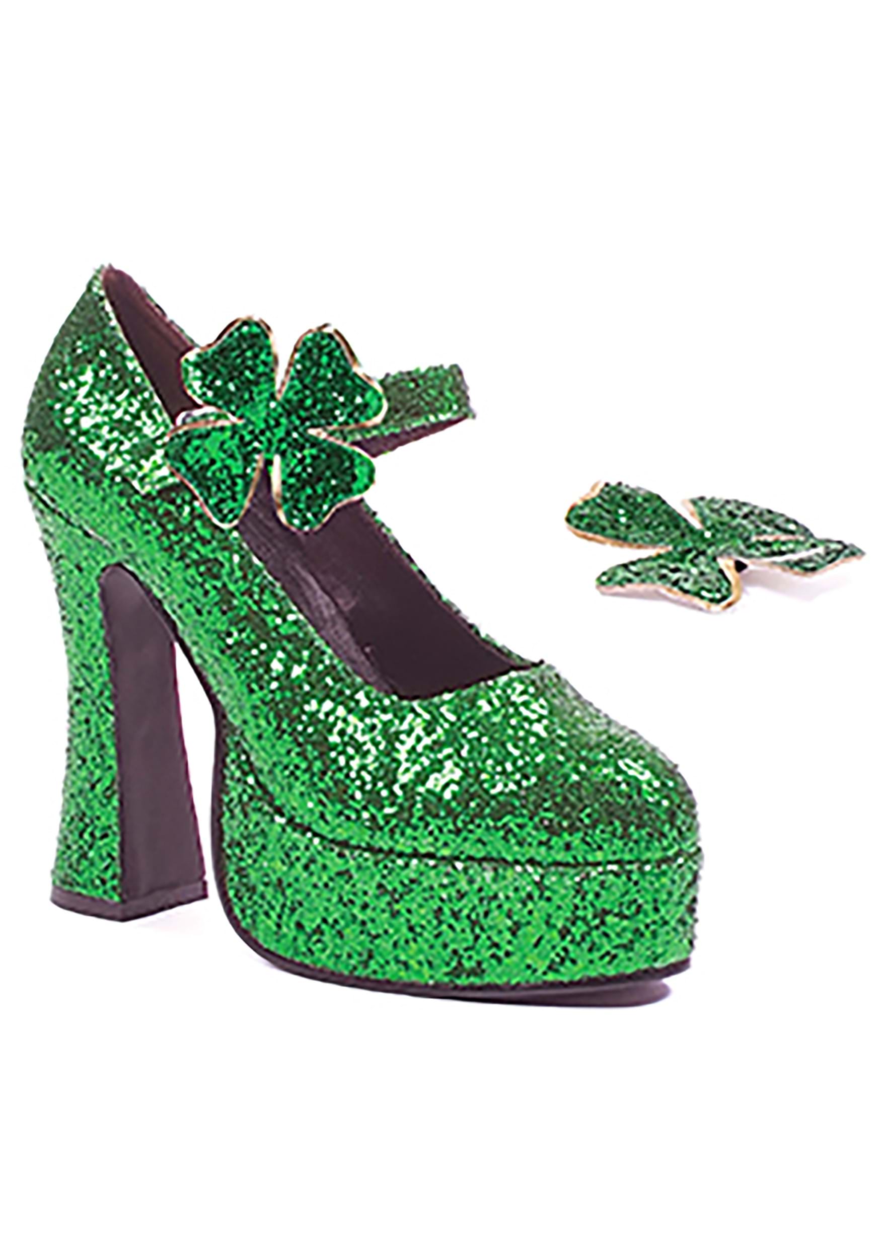 Green Glitter Mary Jane Women's Platform Shoes