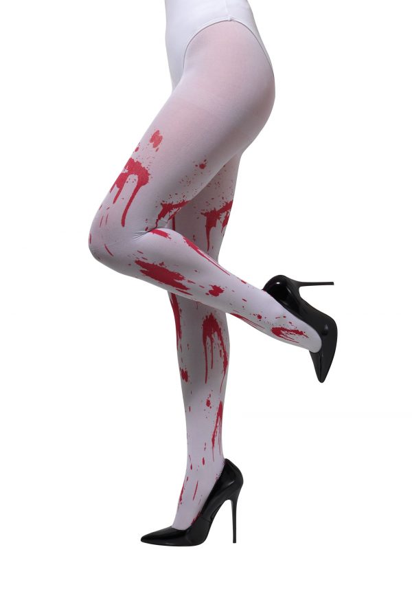 Women's Opaque White Blood Splattered Tights