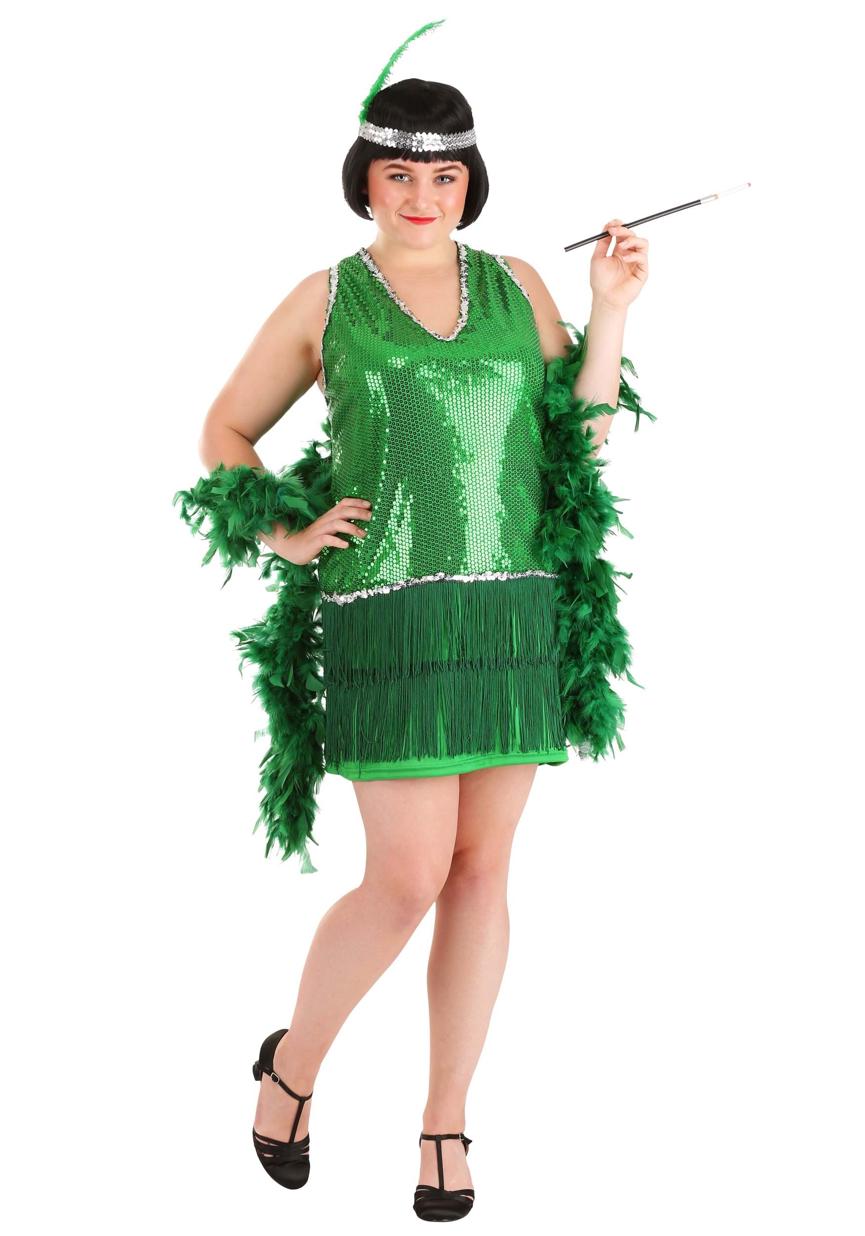 Women’s Plus Size Emerald Flapper Costume