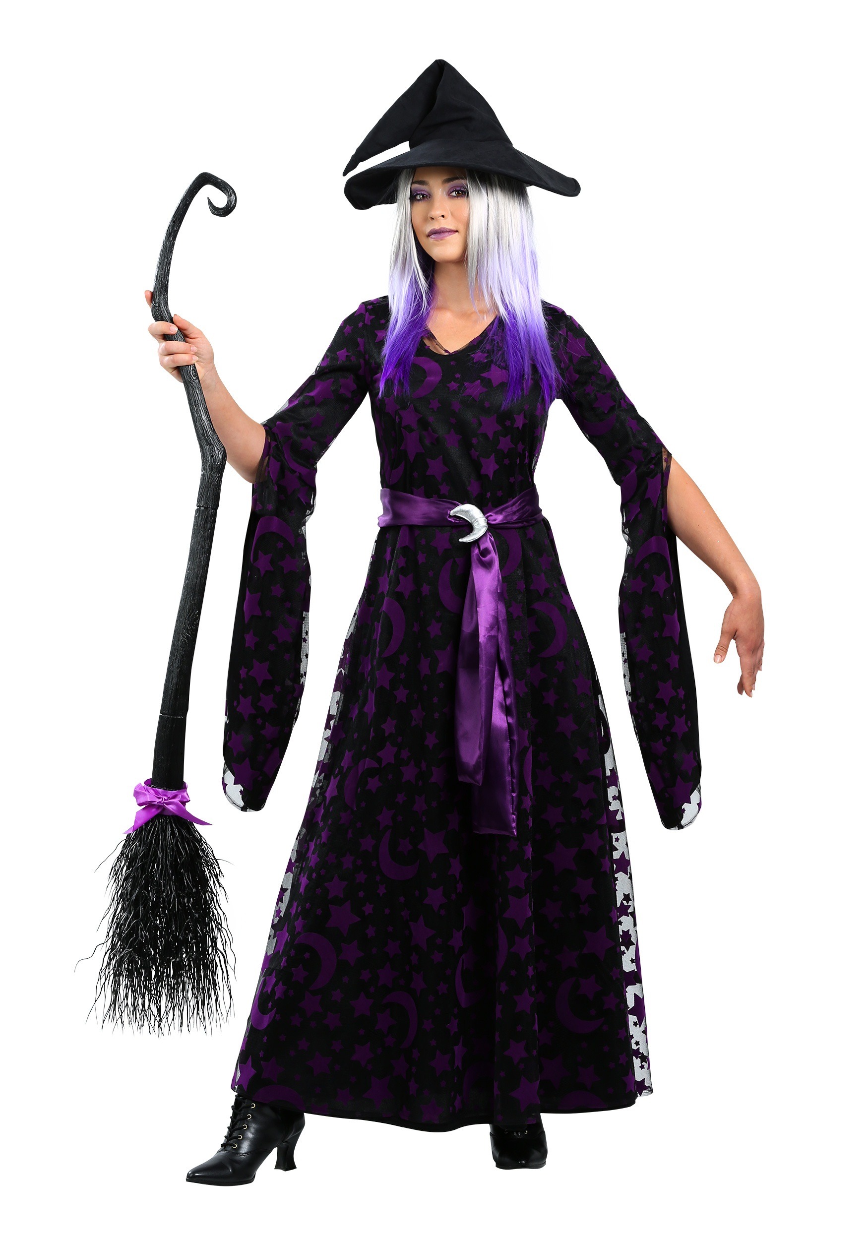 Women’s Plus Size Purple Moon Witch Costume